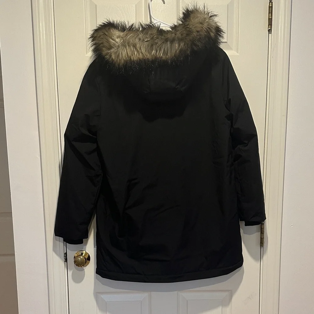 Black Parka with Faux Fur Hood
